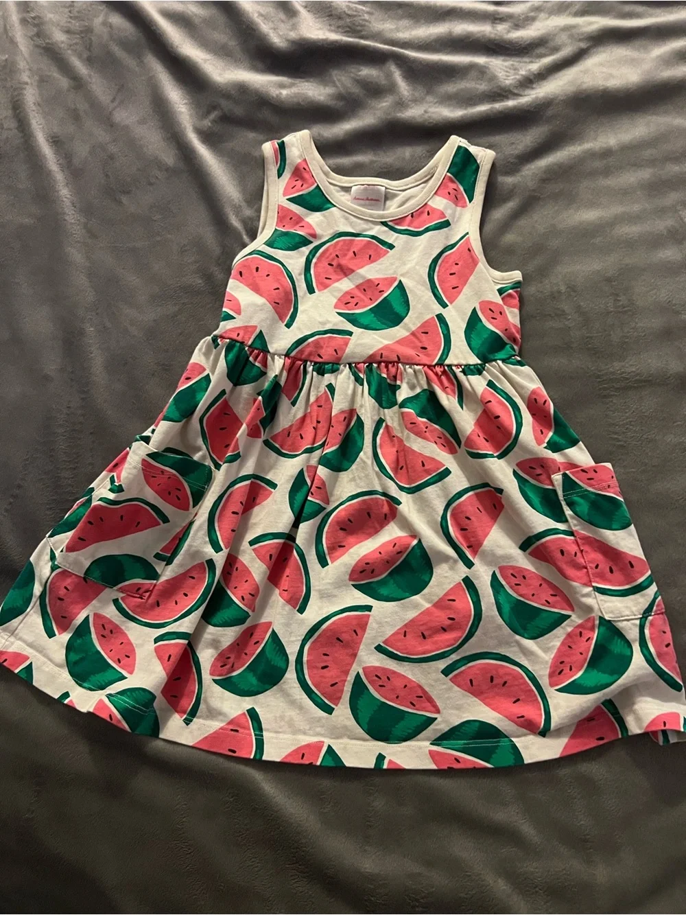 Hanna Andersson White Dress with Pink & Green Watermelon Print